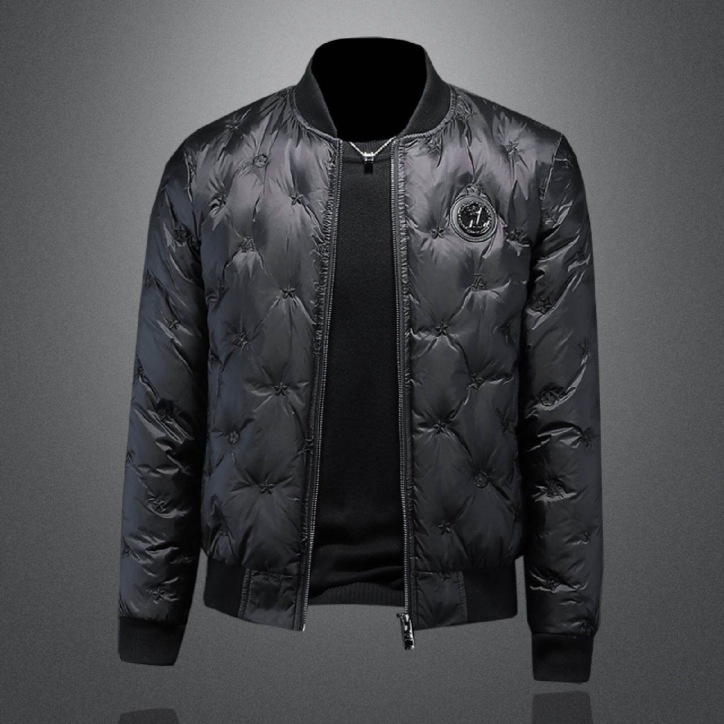 欧洲站立领羽绒服男士冬季新款韩版休闲潮流简约加厚保暖刺绣外套