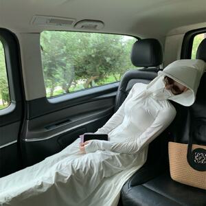 冰丝防晒衣女长款全身防紫外线连帽可拆卸大帽檐防晒服百搭薄外套
