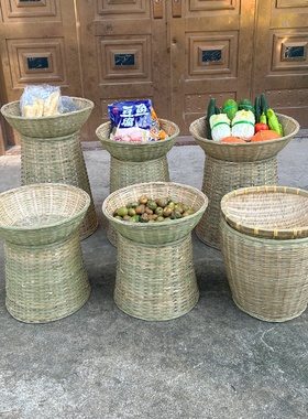竹编制品竹编箩筐大号超市陈列展示筐加高收纳篓水果堆头篮手工