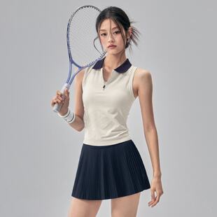 瑜伽服背心带胸垫Polo领无袖显瘦网球运动上衣户外速干健身内衣女