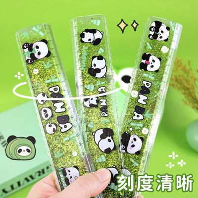 熊猫创意流沙尺子立体图文具网红透明可爱幼儿园卡通尺子入油