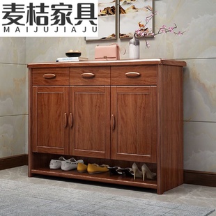 新中式 架储物进门玄关柜置物收纳柜 实木入户鞋 柜胡桃木家用入门鞋