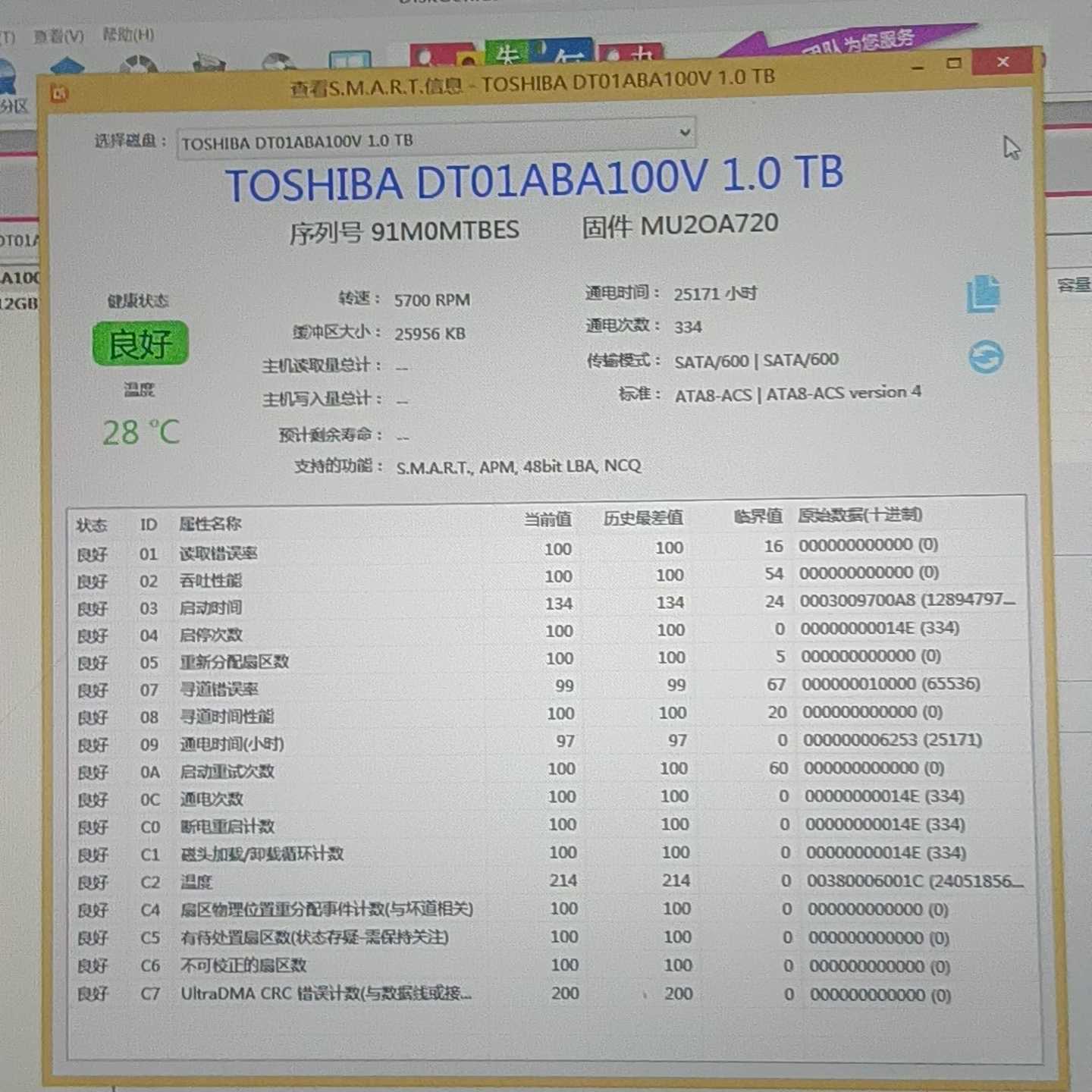 东芝1T机械硬盘，型号DT01ABA100V，转速5700R--议价商品