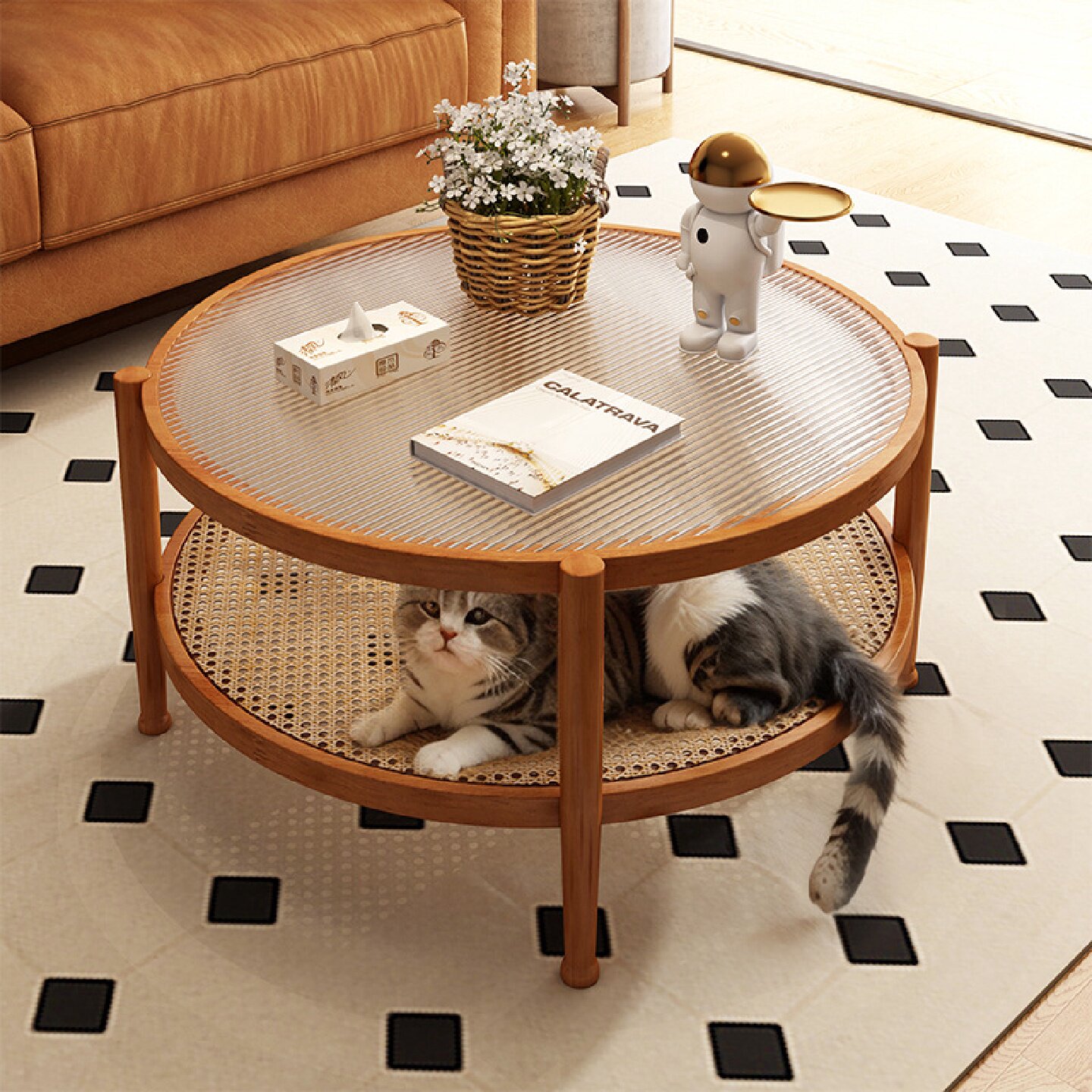 实木玻璃茶几客厅家用2025新款圆形桌子简约现代小户型沙发小茶桌