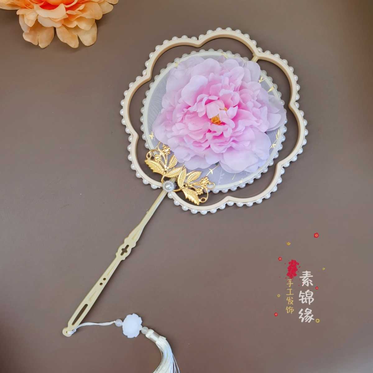 国风扇牡丹花团扇古风汉服拍照走秀长柄扇宫扇破云扇舞蹈道具扇