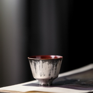 景德镇手描银彩樱红陶瓷盖碗盖杯茶杯品茗杯主人杯鎏银半山黑红