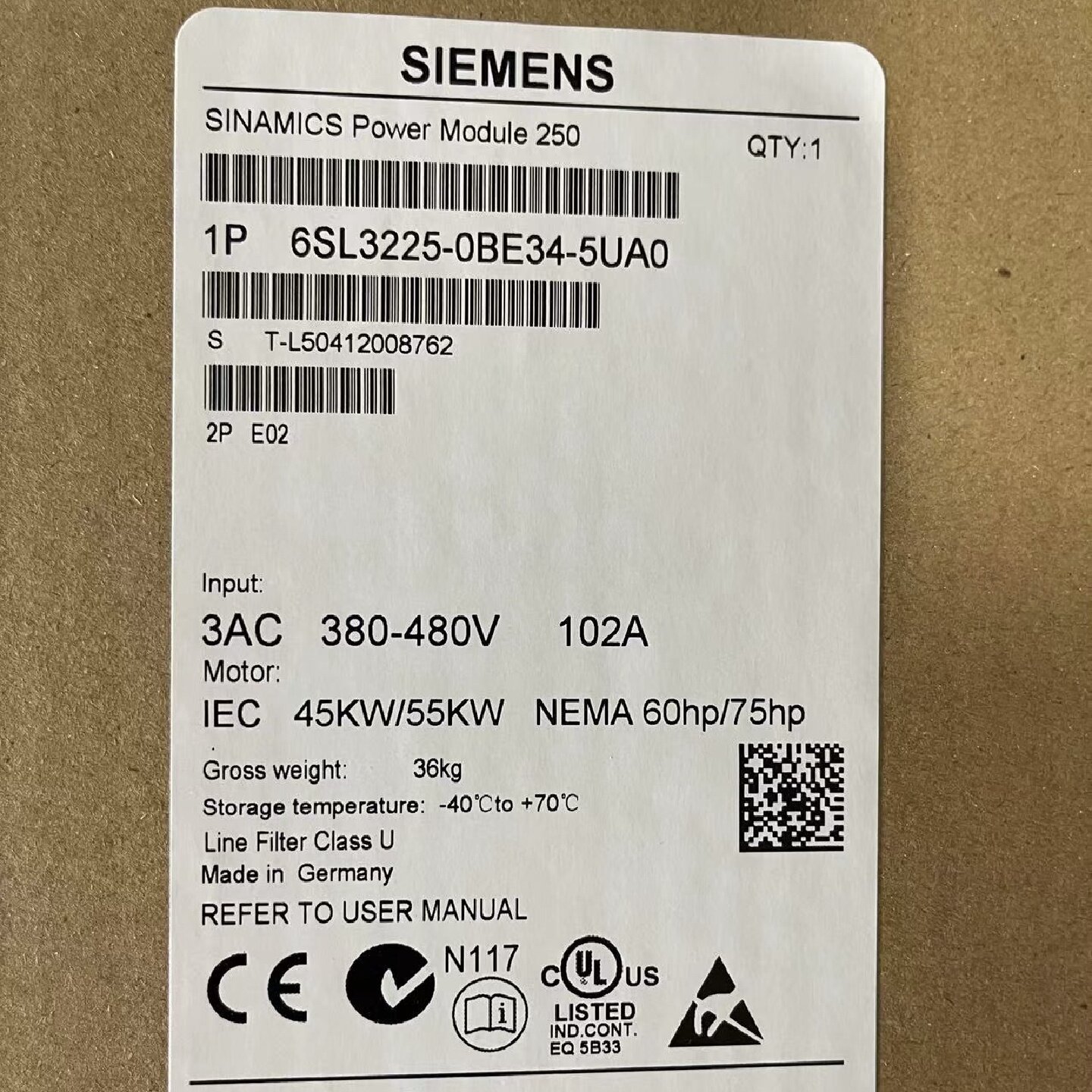 议价6SL3225-0BE34-5UA0 全新原装G120 变频器6SL3 225-0BE34-5UA