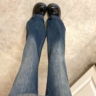 复古微喇直筒牛仔裤女春季新款胖mm高腰显瘦小个子梨型身材喇叭裤