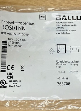 BALLUFF BOS01NN  BOS 08EPSKD20S49 SENSOR 1030VDC 100MA *NEW