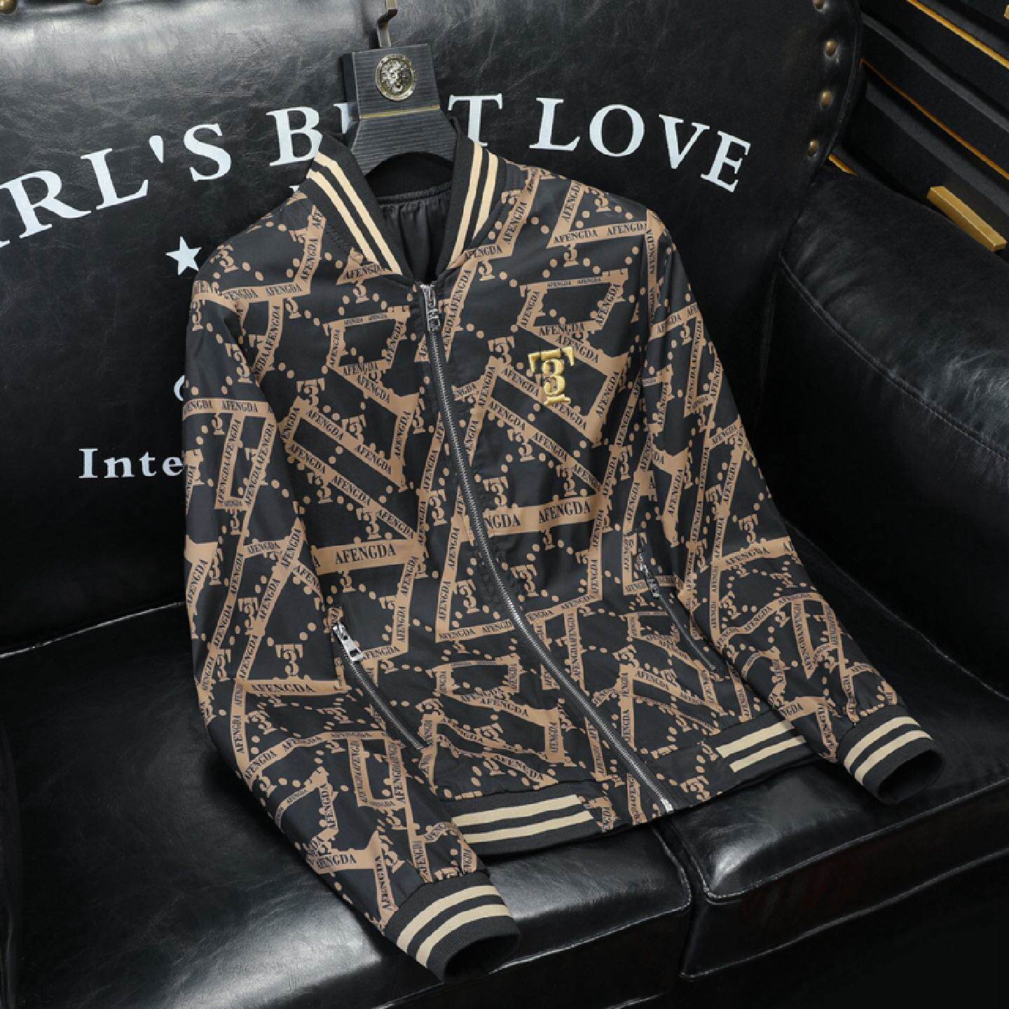 秋冬季潮牌立领夹克男士高端时尚拉链衫欧洲站轻奢大码显瘦外套男