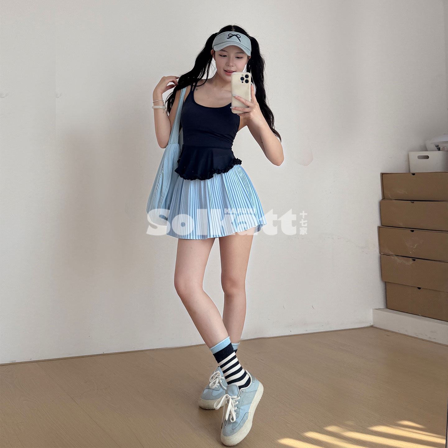 百褶裙细条运动网球羽毛球半身短裙女瑜伽健身跑步带底裤裙