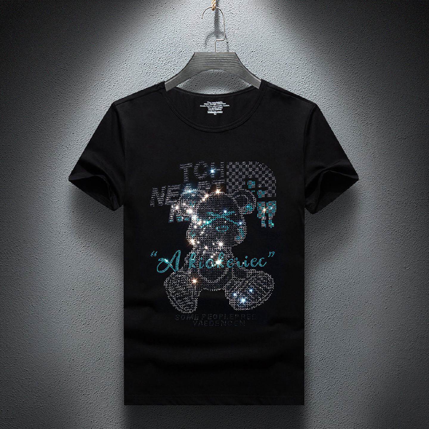 2026新款夏季恤男装烫钻短袖大码欧洲站打底衫兔子修身半截袖潮潮