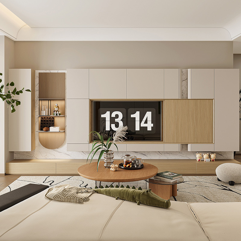 索菲亚原木风森境全屋定制客厅满墙电视机柜家用储物柜背景墙