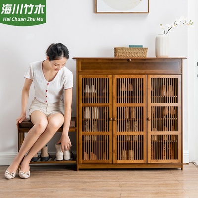 鞋柜大容量家用入户门口室内玄关储物柜子新中式多层楠竹收纳神器