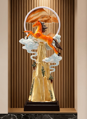 入户玄关大号流沙画假山摆件客厅办公室马到成功竖高装饰乔迁开业