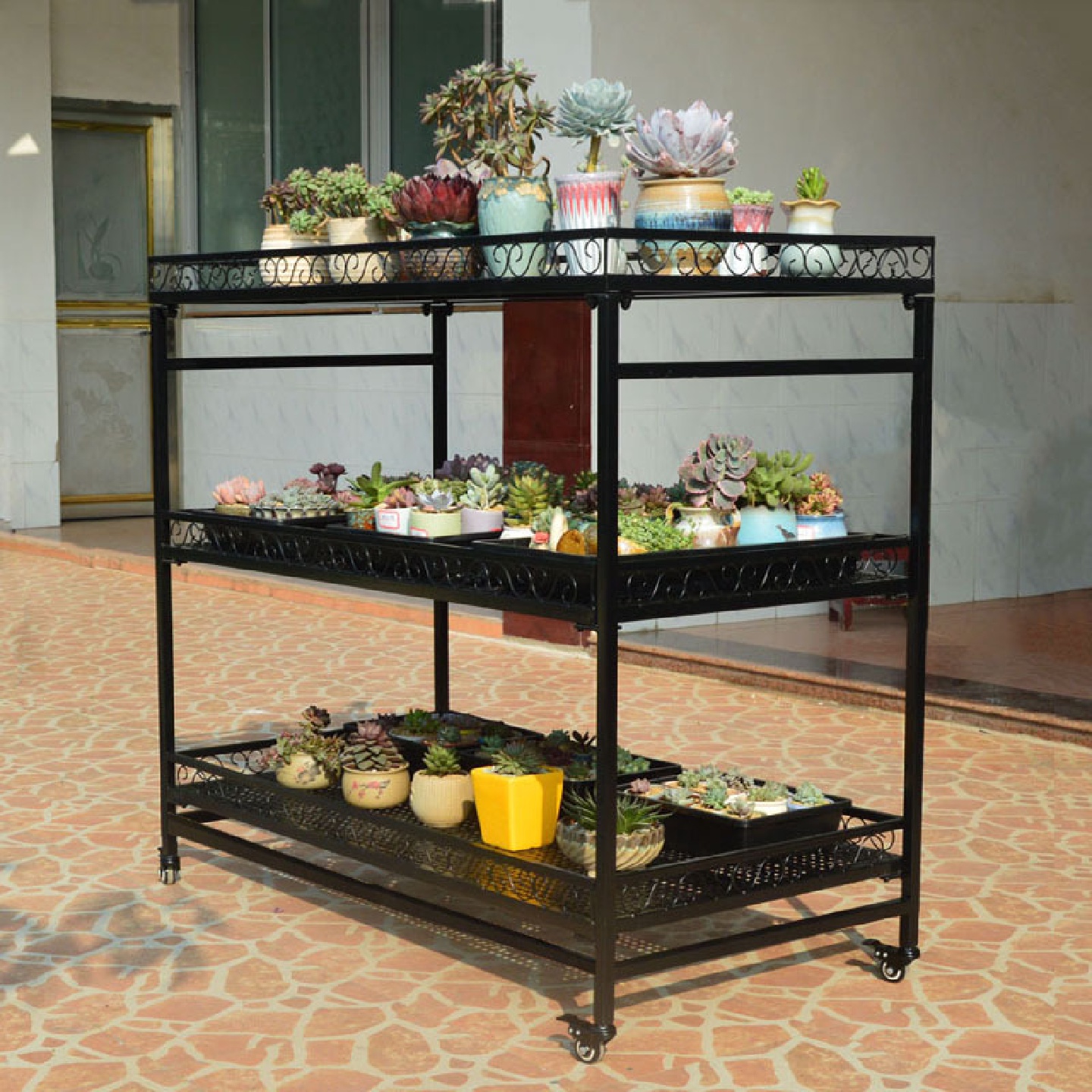多肉花架置物架子铁艺阳台多层室内飘窗台落地带轮可移动植物挂灯