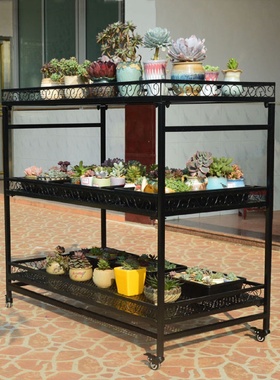 多肉花架置物架子铁艺阳台多层室内飘窗台落地带轮可移动植物挂灯