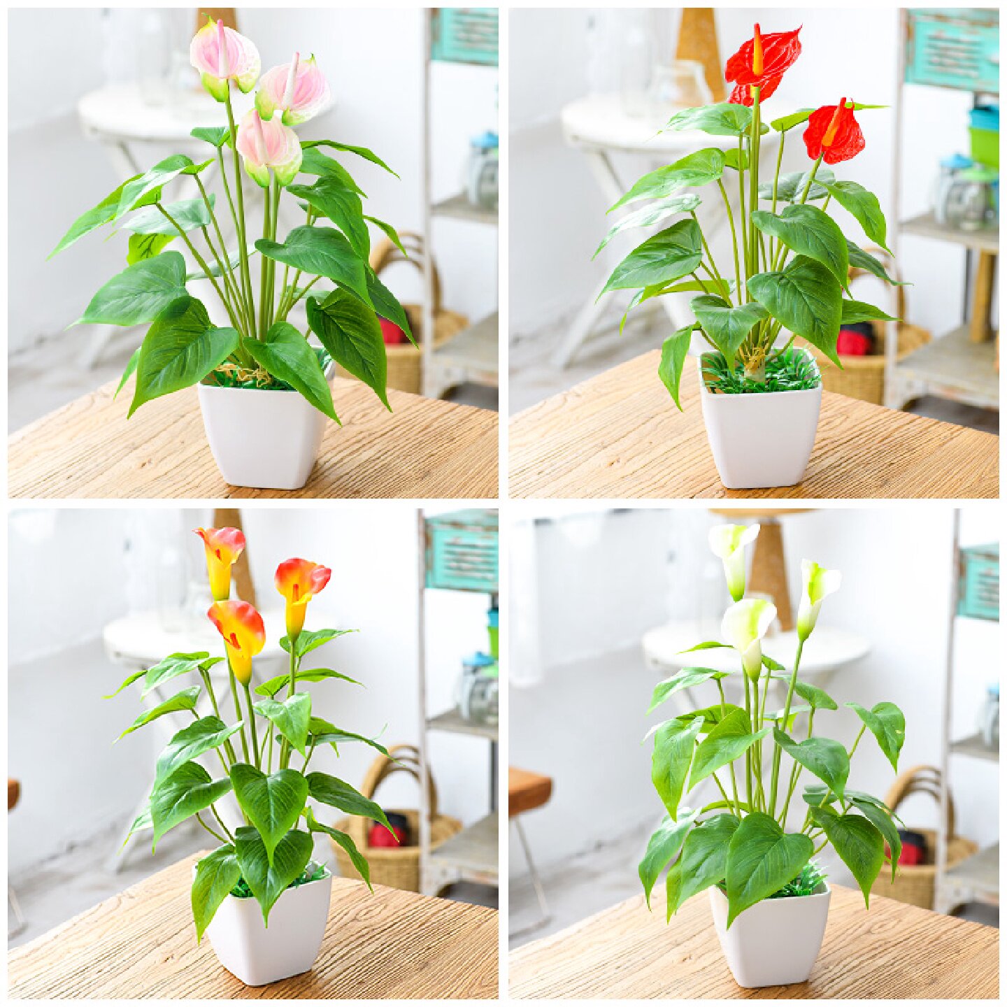 粉掌仿真花盆栽红掌马蹄莲软胶手感塑料假花室内桌面装饰绿植摆件