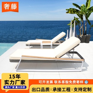户外躺床酒店别墅庭院室外游泳池躺椅花园躺椅防水防晒柚木沙滩椅