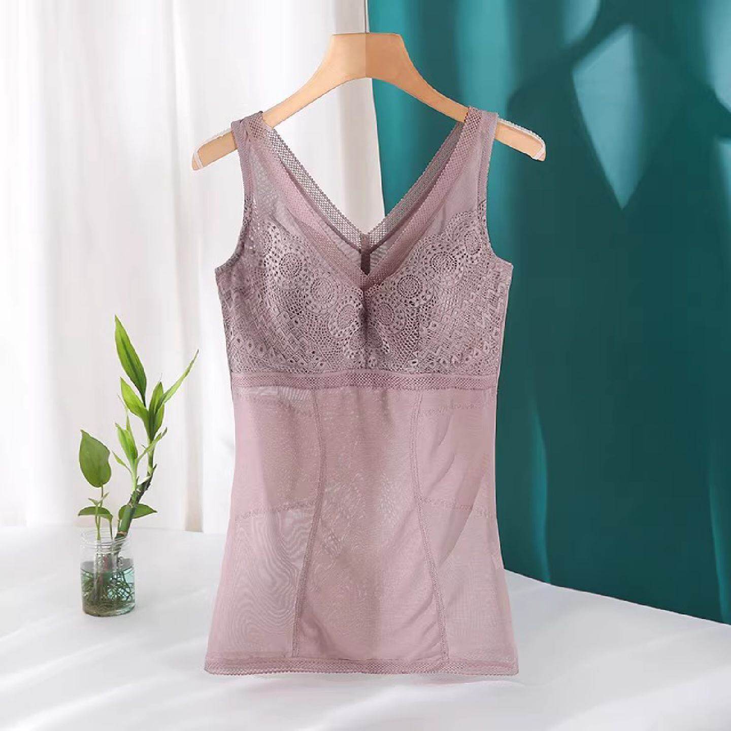 免穿胸罩背心内衣女带胸垫一体夏季薄款大码打底吊带塑身收腹上衣