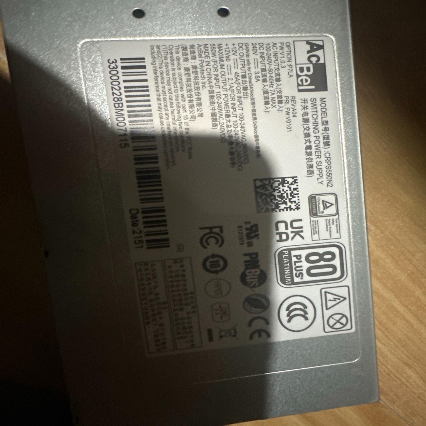 GW-CRPS550N2 550W冗余电源模块配件 I620~议价