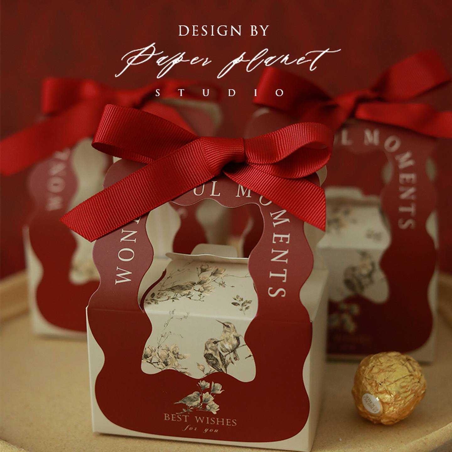 香槟色法式花鸟礼盒手提式婚礼喜糖大盒装古典风格糖盒设计