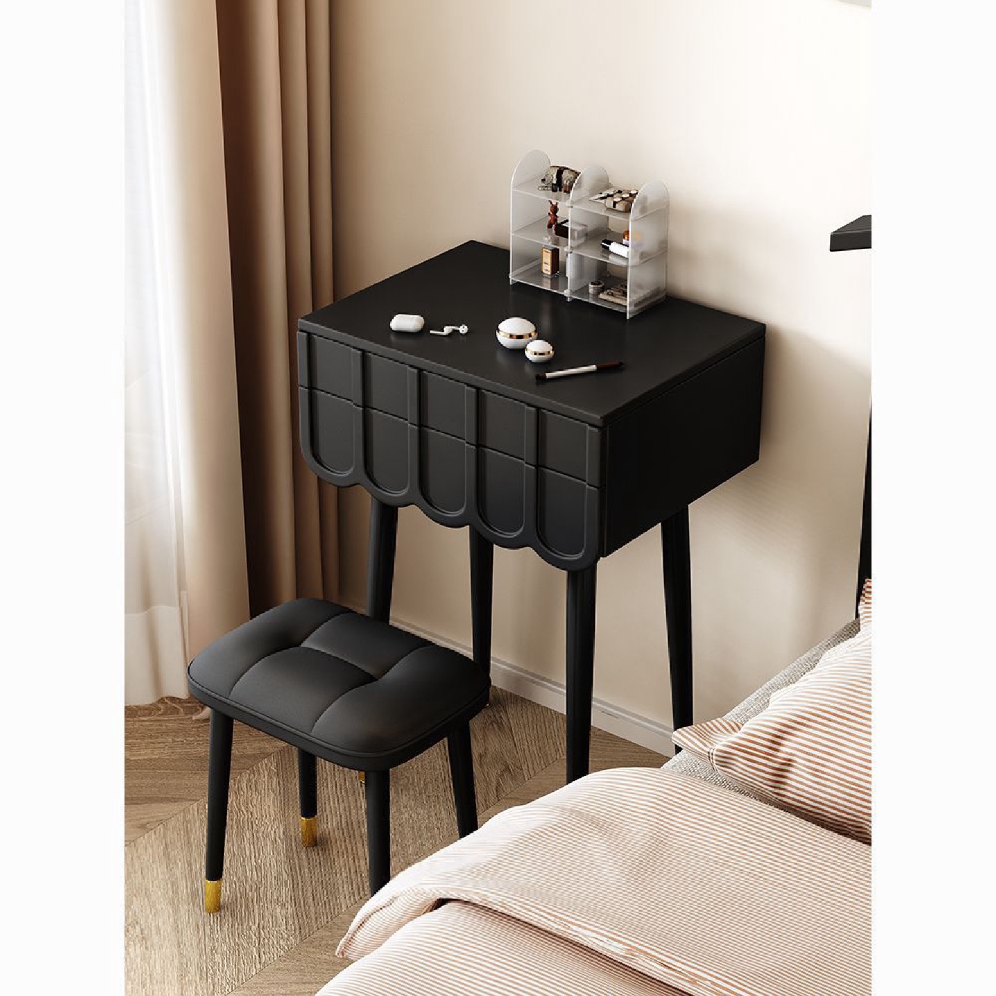 【包邮】翻盖梳妆台卧室现代简约小型40cm迷你50超窄网红轻奢小户