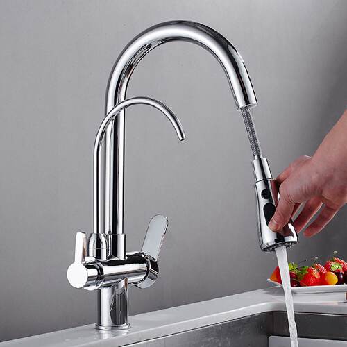 海铭斯电镀厨房净水器水龙头抽拉水槽龙头可切换冷热水9139