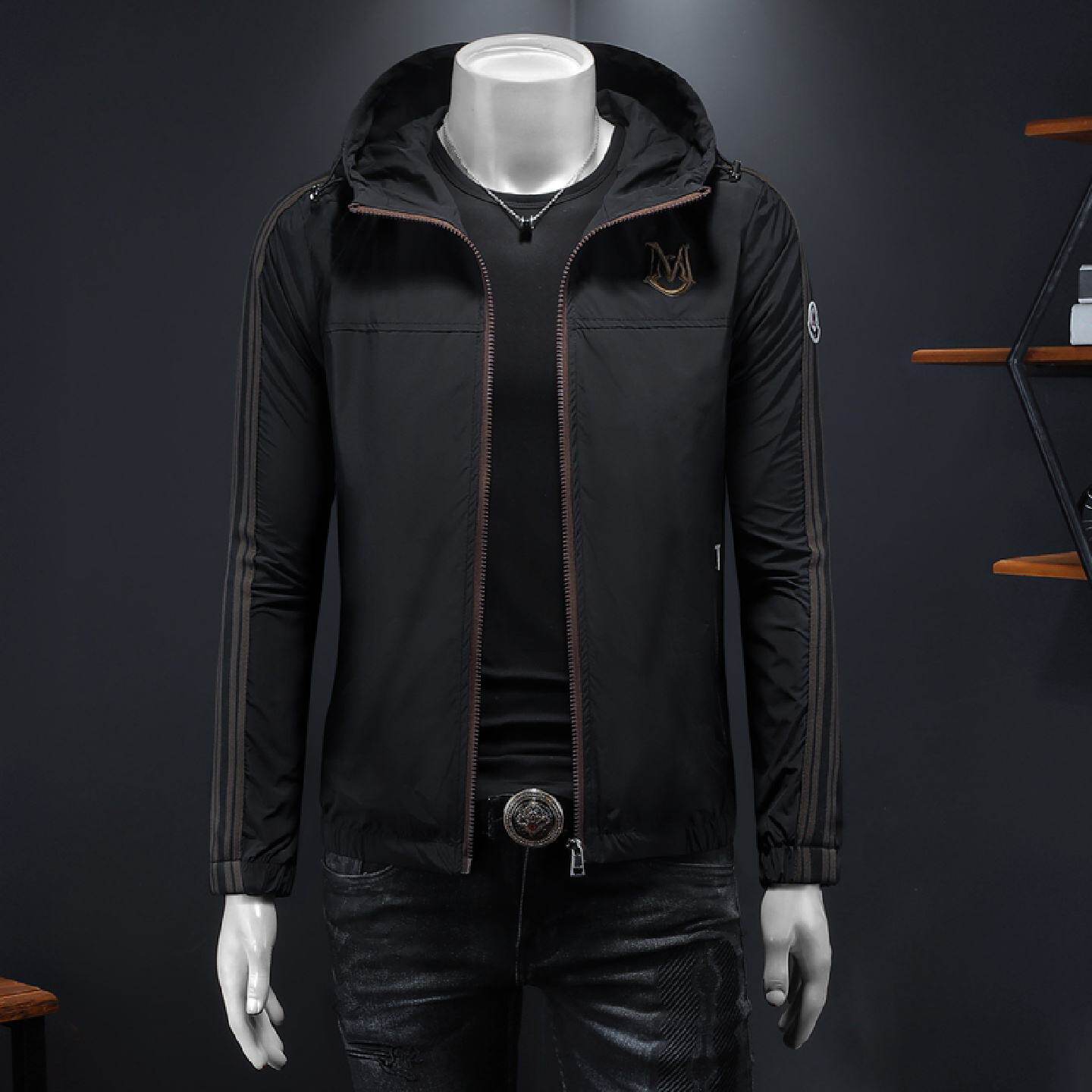 欧洲站高端轻奢潮牌薄款男士连帽外套春秋季新款青年休闲上衣夹克