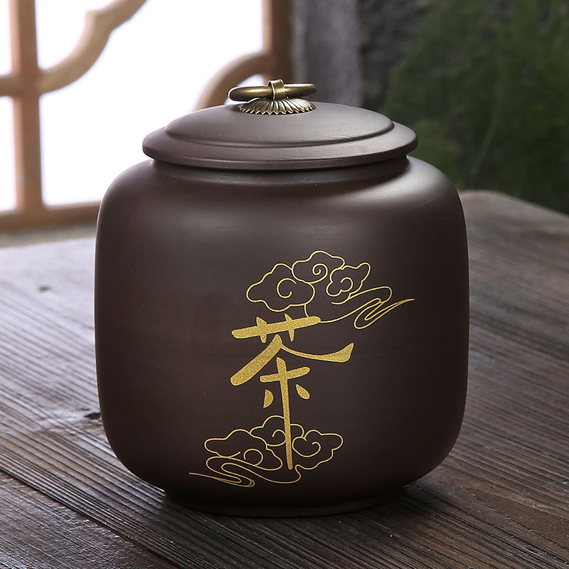 紫砂茶叶罐花茶白茶散茶罐普洱罐防潮密封储存罐复古家用茶具