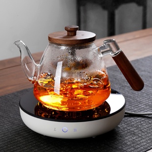 家用红茶煮茶壶高硼硅玻璃桃木蒸煮两用泡茶壶电陶炉专用烧水壶