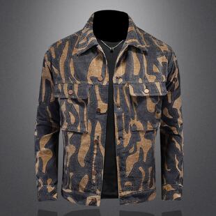欧洲站牛仔夹克外套男装春秋季新款高级感百搭休闲迷彩翻领牛仔衣