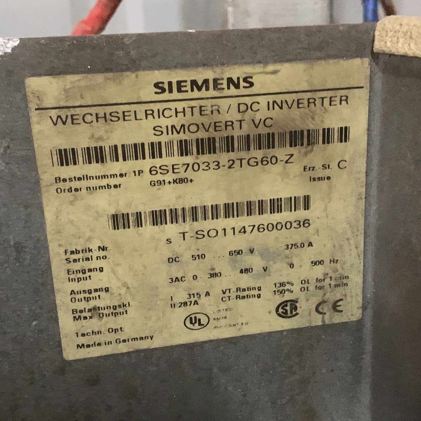 咨询-交流变频器6SE7033-2TG60-Z一台处