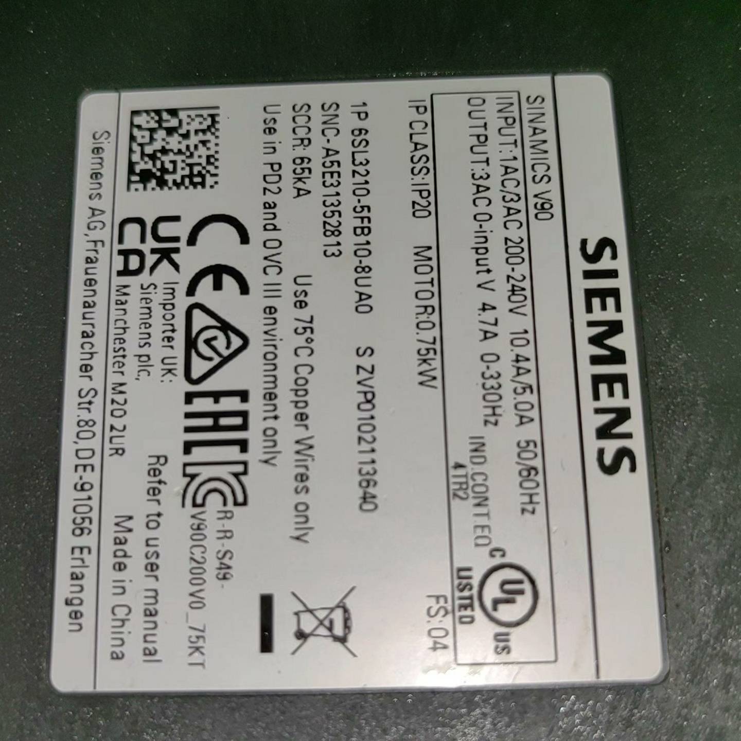 咨询-0.75KWV90驱动器6SL3210-5FB10-