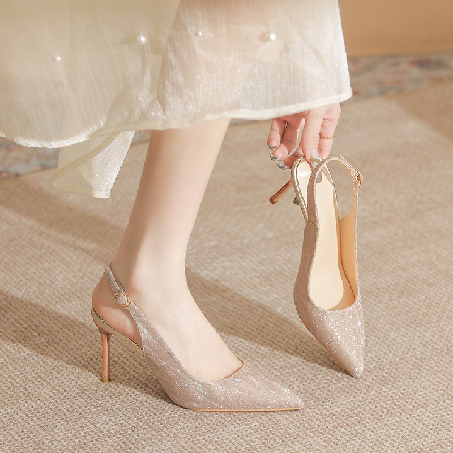 凉鞋女款2026新款夏季尖头单鞋气质高级不累脚法式绝美细跟高跟鞋