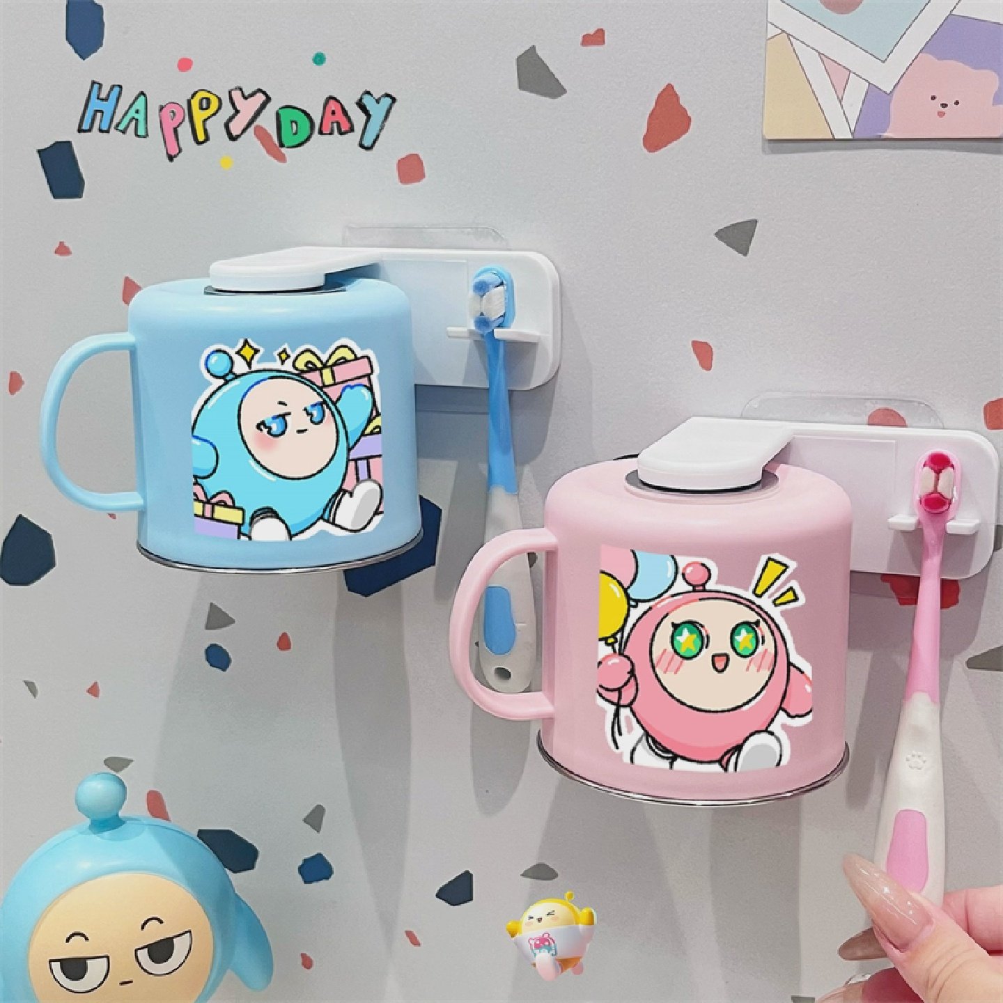 儿童牙刷置物架免打孔卫生间不锈钢漱口杯子磁吸壁挂式刷牙杯挂架