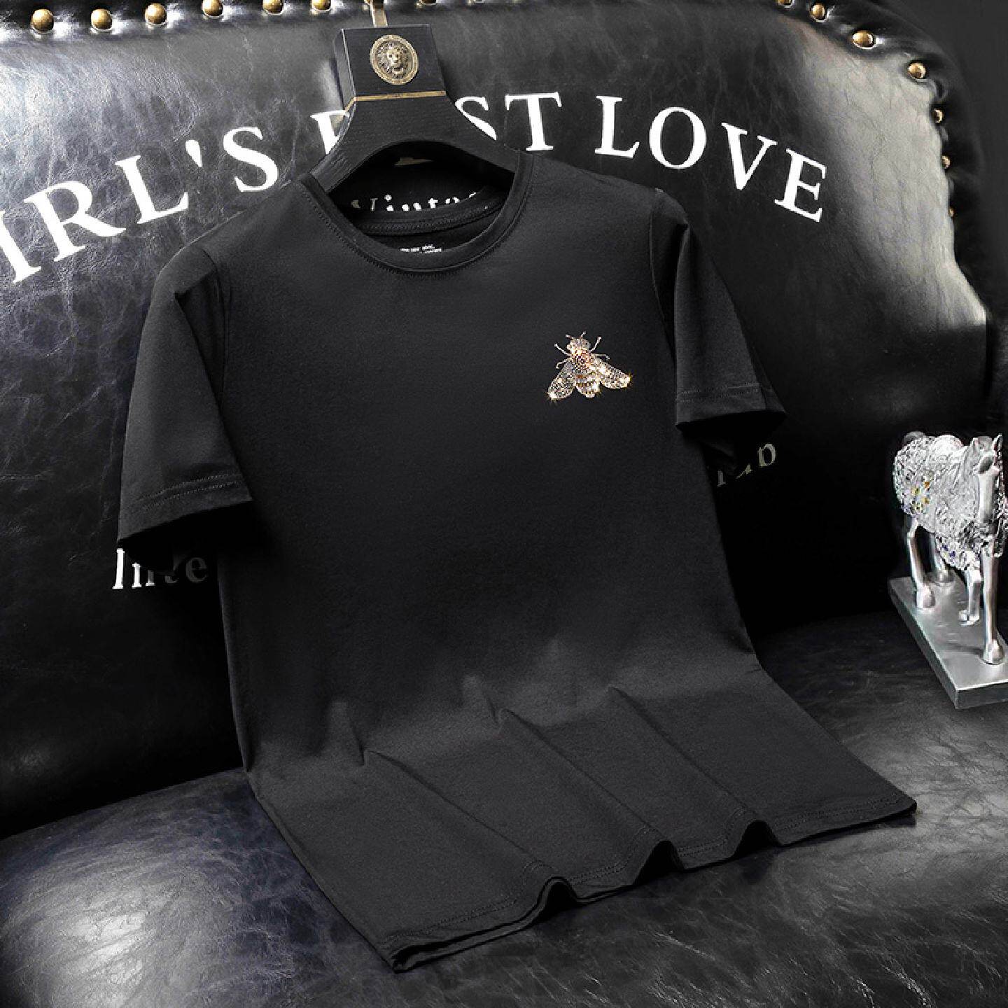 2026夏季新款烫钻短袖恤潮牌大码丝光棉圆领上衣青年帅气百搭短潮