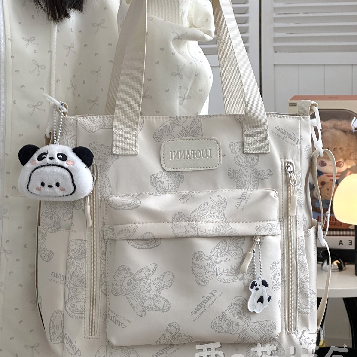 高颜值日系休闲托特包女大容量学生上课包百搭补习袋单肩包斜挎包