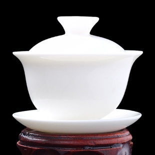 羊脂玉纯手工三才盖碗茶杯泡茶碗茶具单个大号家用日式