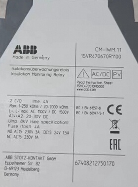 议价ABB，绝缘监测继电器 CM-WM.11 1SVR470670R1100