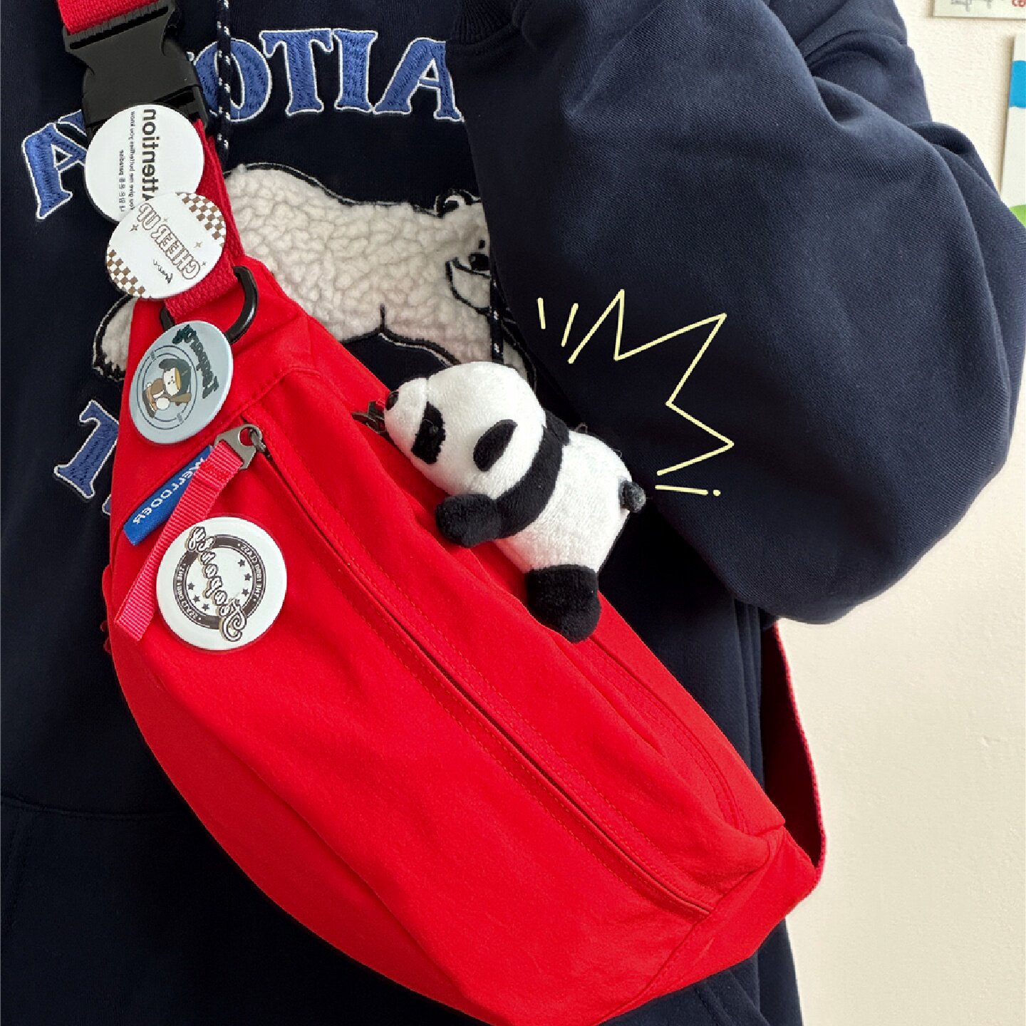 潮牌红色胸包日系ins手机腰包简约小包包女休闲运动骑行斜挎包男