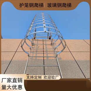 制作玻璃钢护笼爬梯污水池防腐直爬梯安全防护屋面上人检修钢爬梯