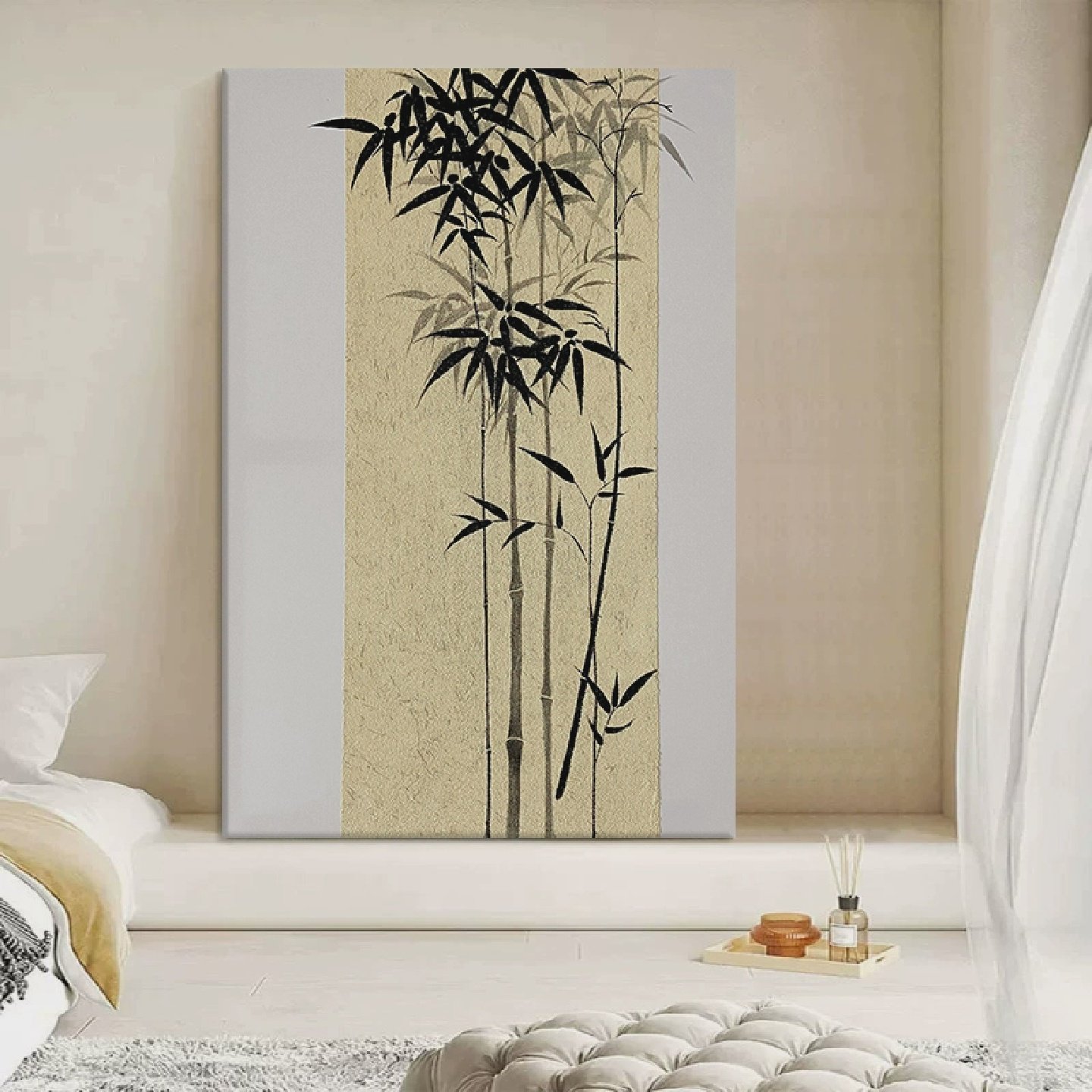 水墨竹子新中式手绘油画入户玄关竹报平安装饰画国风禅意客厅挂画