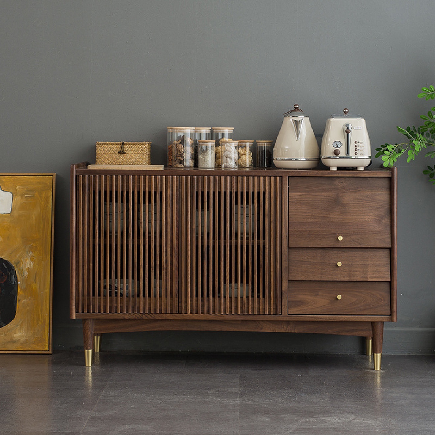 北欧黑胡桃木餐边柜现代简约多功能碗柜全屋茶水柜餐厅储物柜