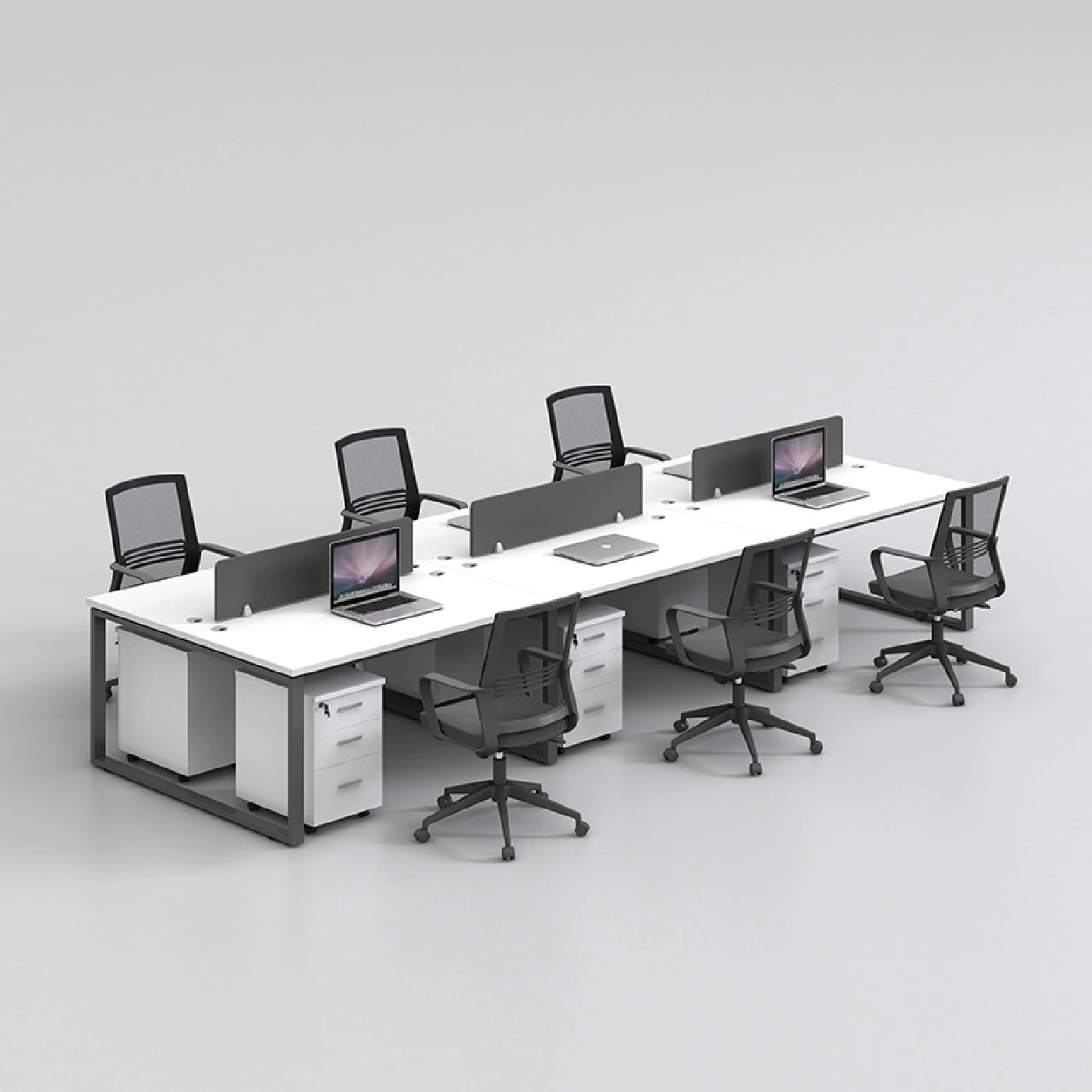 办公桌职员屏风4人办公桌钢木员工位卡位口字型铁架桌