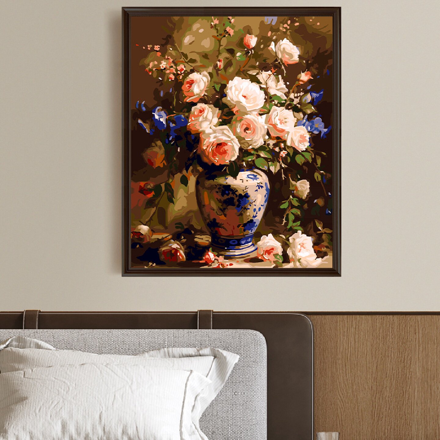 自油自画数字油画diy手绘手工填充填色减压花卉油彩装饰画花映影