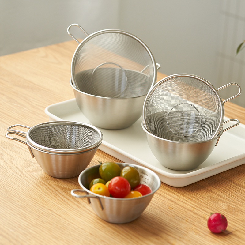 肆月迷你304不锈钢沥水篮小带把手柄洗水果菜盆漏碗网篮淘米