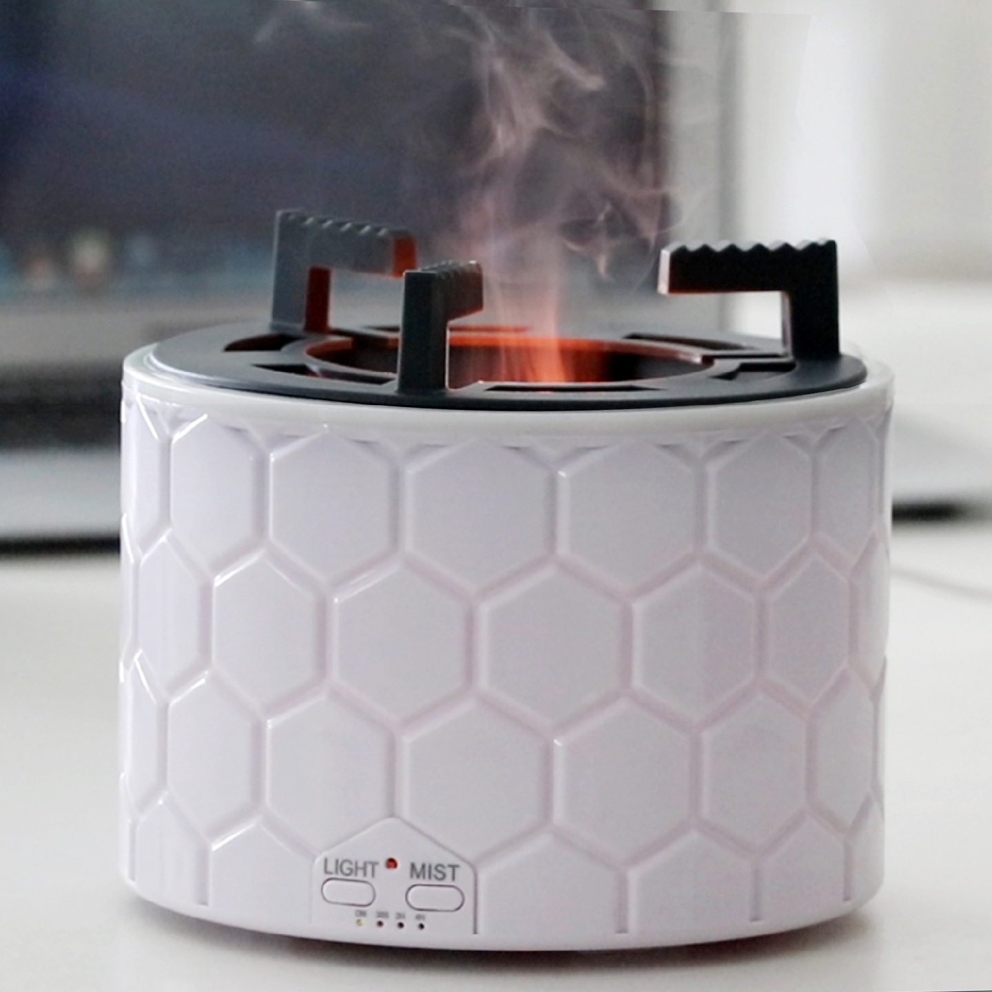 香薰机新款木纹3D仿真火焰加湿器创意煤气炉模型摆件家用香薰加湿