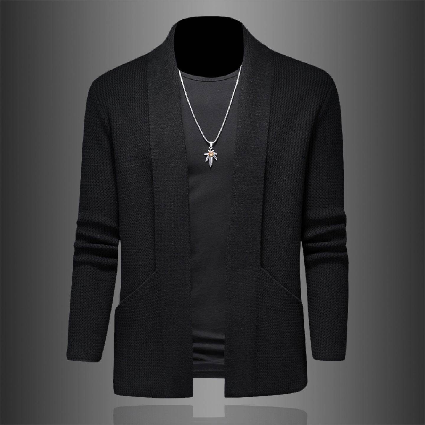 2026欧洲站无领开衫羊毛针织衫男士秋冬季新款纯色毛衣休闲披肩外