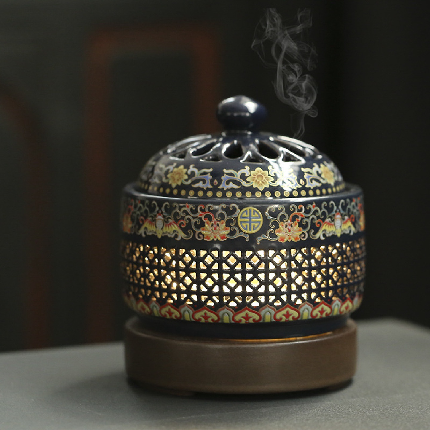 珐琅彩电子熏香炉彩花香丸香薰电炉小夜灯定时定温鹅梨香芽庄香粉
